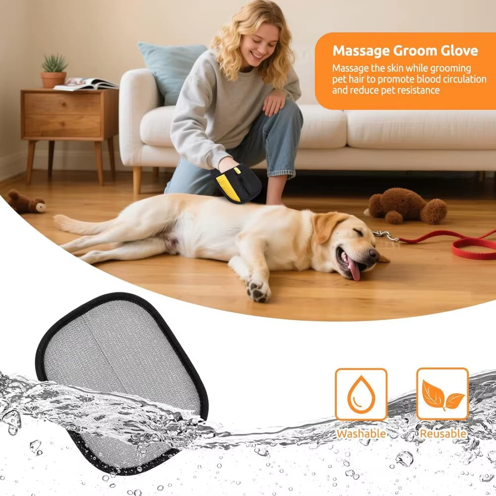 Pet Hair Removal Gloves - 2 Pack Reusable Grooming Tool for Dogs and Cats, 2025 Upgraded Version